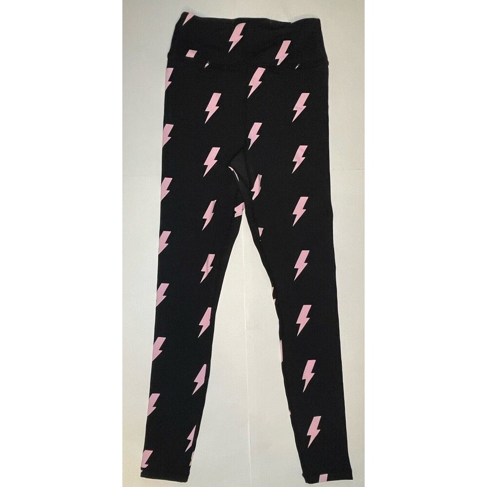 Spiritual Gangster Black Pink Lightning Bolt Print Leggings Womens Medium